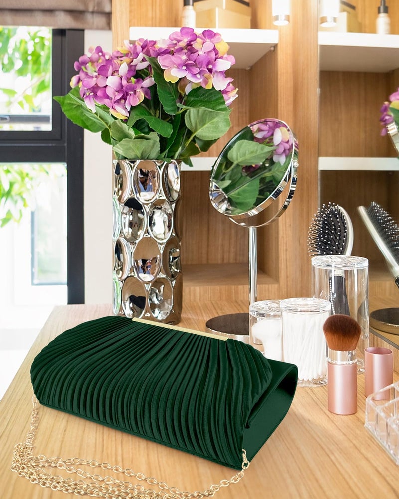 TINDTOP Clutch Purses for Women Evening Handbags for Formal Wedding Party Cocktail Prom Crossbody Shoulder Envelope Bag (A-Green) - Image 2