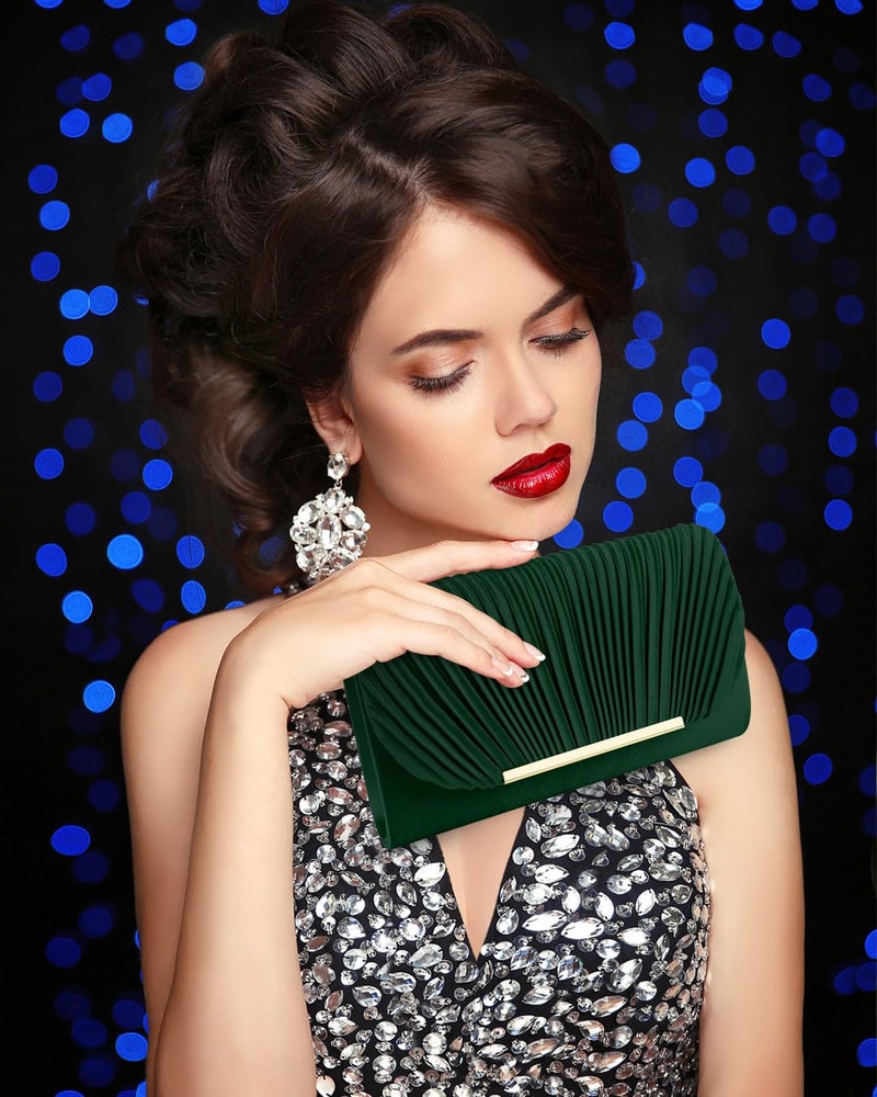 TINDTOP Clutch Purses for Women Evening Handbags for Formal Wedding Party Cocktail Prom Crossbody Shoulder Envelope Bag (A-Green) - Image 3