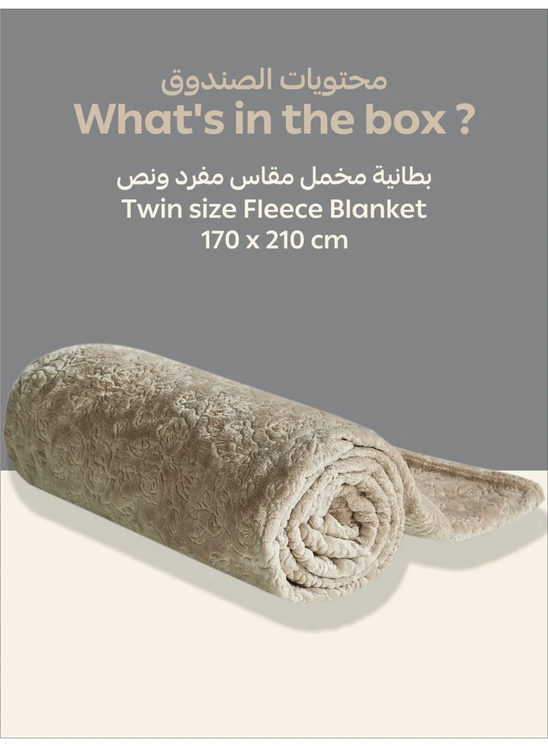 Donetella Dark beige Fleece Blanket, Single Size 170x210 cm, 350 GSM, Floral Texture - Lightweight Ultra Soft & Warm Solid Throw Blanket, Cozy for Sofa, Bed & Couch  | Best Price UAE
