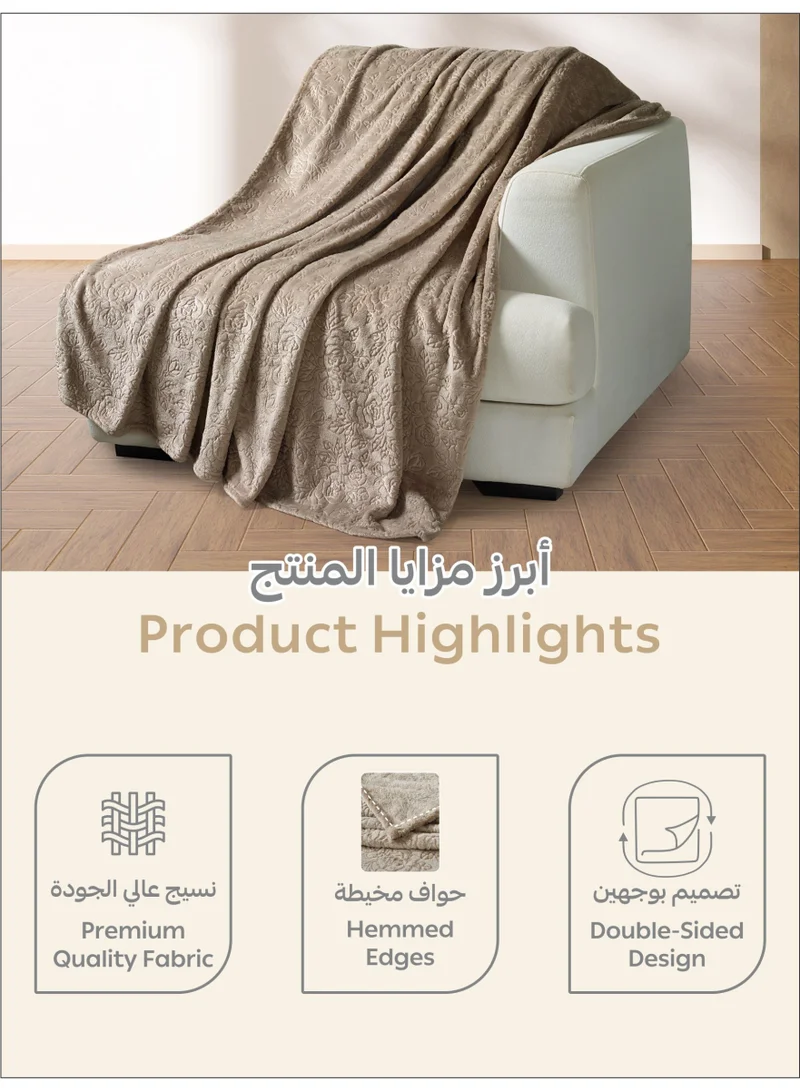 Donetella Dark beige Fleece Blanket, Single Size 170x210 cm, 350 GSM, Floral Texture - Lightweight Ultra Soft & Warm Solid Throw Blanket, Cozy for Sofa, Bed & Couch  | Best Price UAE