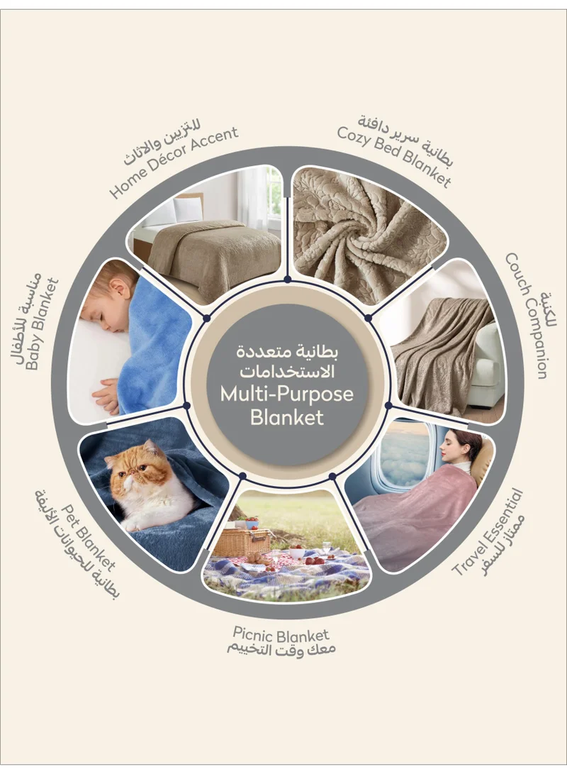 Donetella Dark beige Fleece Blanket, Single Size 170x210 cm, 350 GSM, Floral Texture - Lightweight Ultra Soft & Warm Solid Throw Blanket, Cozy for Sofa, Bed & Couch  | Best Price UAE
