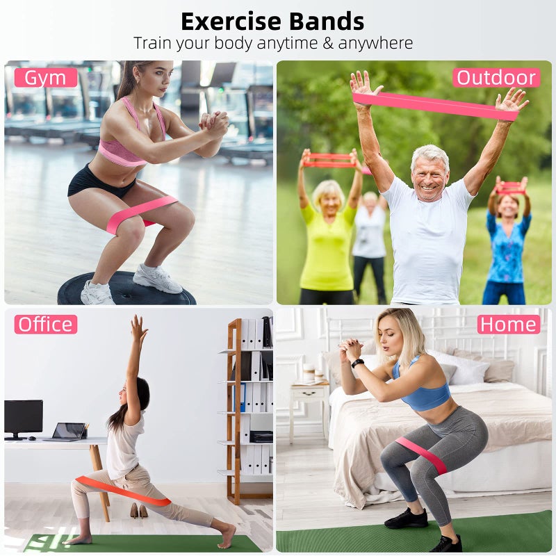 RenoJ Resistance Bands for Working Out, 5-Pack Elastic Exercise Bands for Strength Training, Stretching, Workout; Home Gym Equipment for Women Men, Pilates Yoga Physical Therapy, Leg Glute Arm Exercise Kit - Image 3