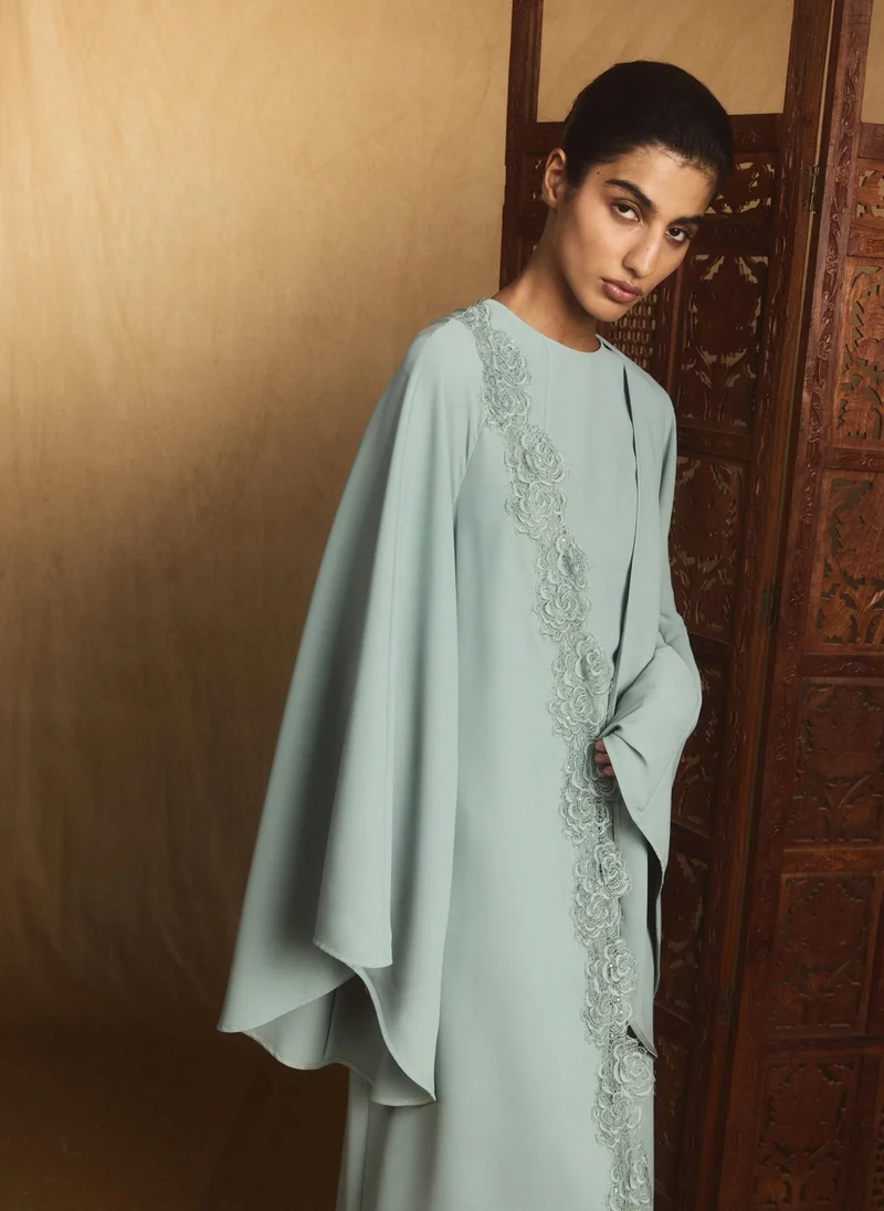 Lichi  Maxi dress with voluminous cape and lace decoration for Women | Best Price UAE