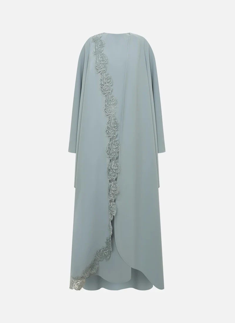 Lichi Maxi dress with voluminous cape and lace decoration