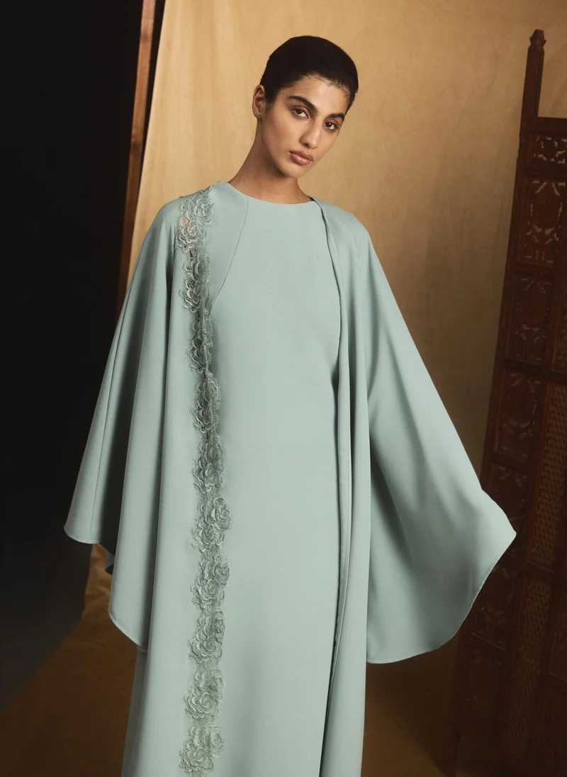 Lichi  Maxi dress with voluminous cape and lace decoration for Women | Best Price UAE