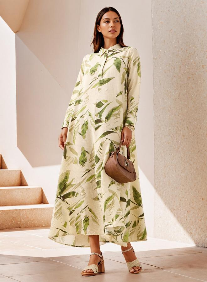 ايكونيك فستان ماكسي أيقوني بطبعة وياقة - Image 1