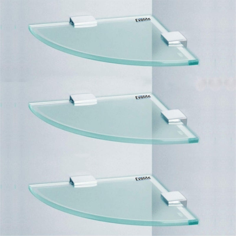 Evolite رف زجاجي مقسى من إيفوليت لزاوية غرفة المعيشة ورف مستطيل لرفوف وحمامات التخزين، رف حائط زاوي مع حوامل مثبتة (10 × 10 بوصة) (عبوة من 3) - Image 1