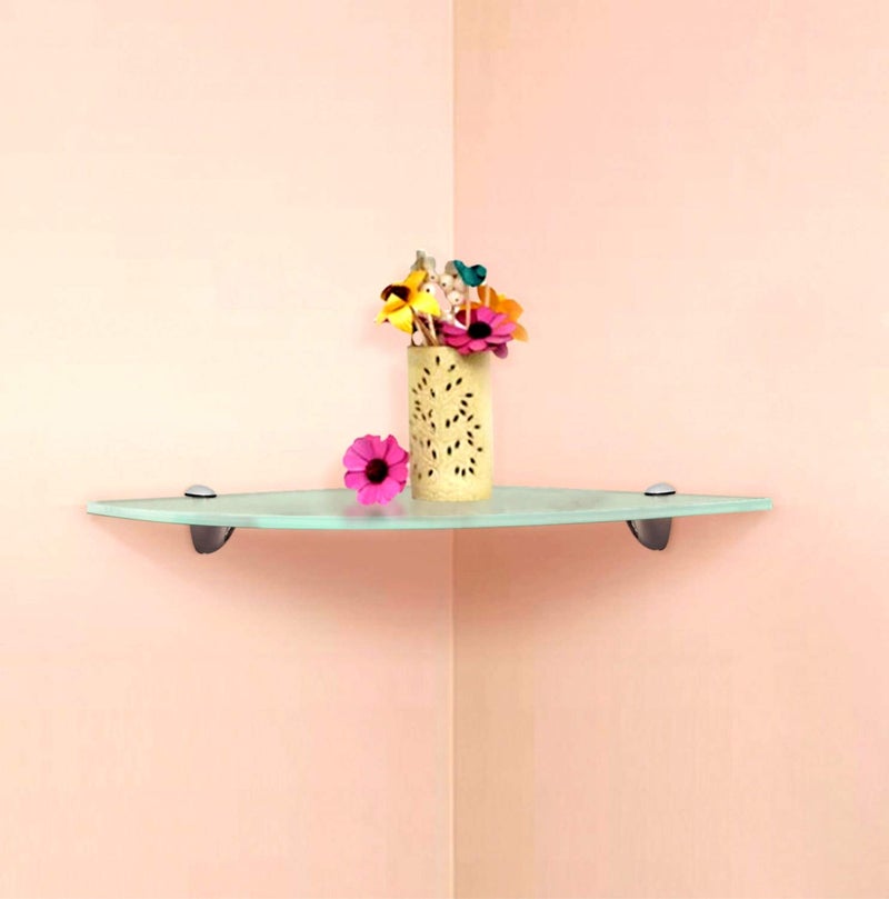 Evolite رف زجاجي مقسى من إيفوليت لزاوية غرفة المعيشة ورف مستطيل لرفوف وحمامات التخزين، رف حائط زاوي مع حوامل مثبتة (10 × 10 بوصة) (عبوة من 3) - Image 2