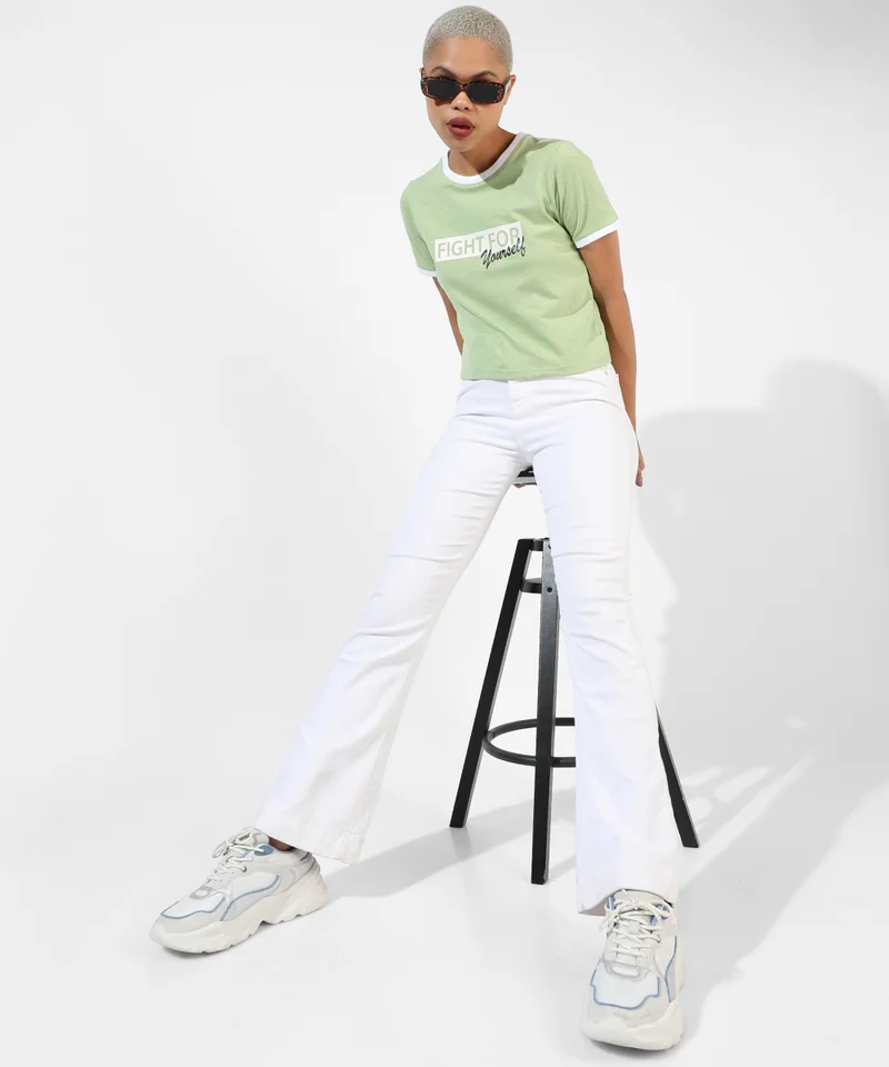 كامبوس سوترا Women's Green Printed Regular Fit Top