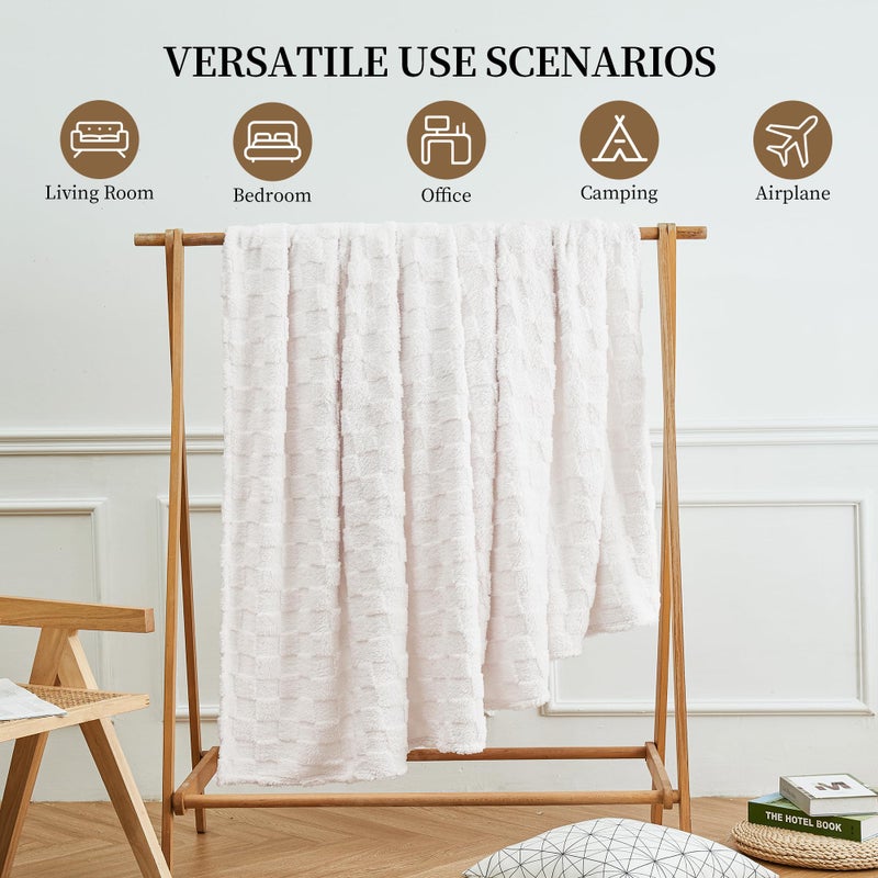 Aganear Flannel Throw Blanket - Cozy Soft Lightweight Fuzzy Checkered Throw Blanket for Women Portable Throw Blankets for Couch, Warm Present for Birthday, Christmas(50"x70", Cream White) - Image 4
