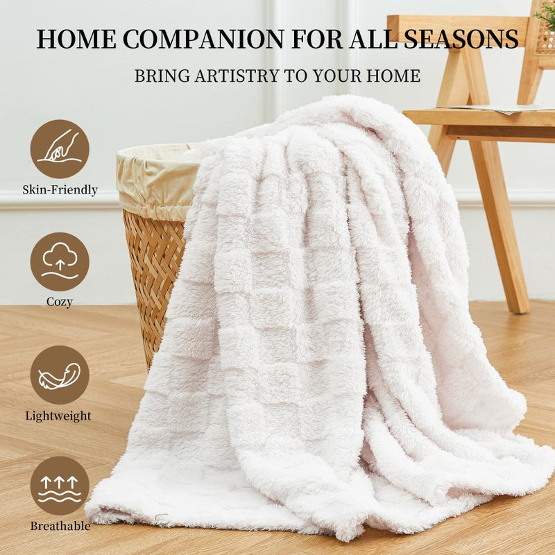 Aganear Flannel Throw Blanket - Cozy Soft Lightweight Fuzzy Checkered Throw Blanket for Women Portable Throw Blankets for Couch, Warm Present for Birthday, Christmas(50"x70", Cream White) - Image 5