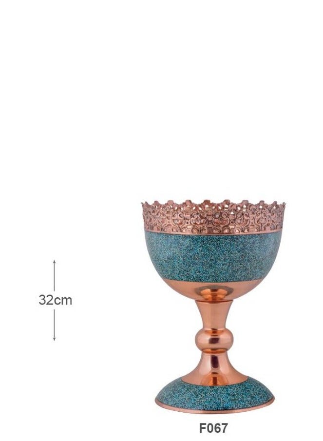 Aghajani Handcrafted Copper and Turquoise Chalice Bowl, 32cm Vintage-Inspired Fruit and Nut Holder Trough for Home Decor - Image 2
