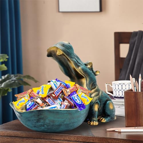 aboxoo Hippo Statue,Large Hippopotamus Figurine Home Sculpture with Resin, Hippo Candy Jar, Candy Dish Bowl for Office Desk, Key Bowl for Entryway Table,Container Storage Art Decor Box(Dark Blue) - Image 3