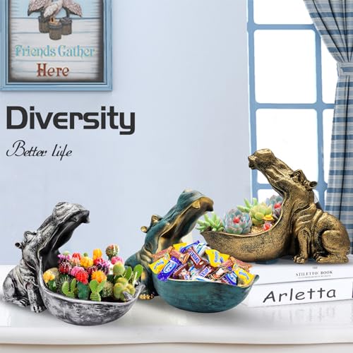 aboxoo Hippo Statue,Large Hippopotamus Figurine Home Sculpture with Resin, Hippo Candy Jar, Candy Dish Bowl for Office Desk, Key Bowl for Entryway Table,Container Storage Art Decor Box(Dark Blue) - Image 5