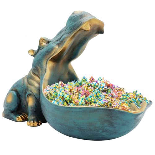 aboxoo Hippo Statue,Large Hippopotamus Figurine Home Sculpture with Resin, Hippo Candy Jar, Candy Dish Bowl for Office Desk, Key Bowl for Entryway Table,Container Storage Art Decor Box(Dark Blue) - Image 1