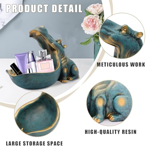 aboxoo Hippo Statue,Large Hippopotamus Figurine Home Sculpture with Resin, Hippo Candy Jar, Candy Dish Bowl for Office Desk, Key Bowl for Entryway Table,Container Storage Art Decor Box(Dark Blue) - Image 4