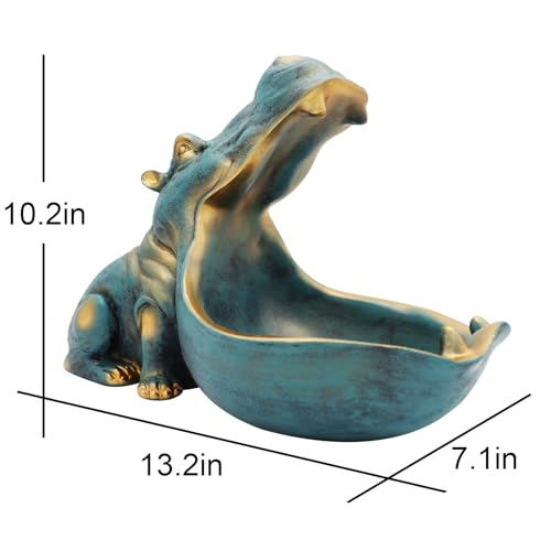 aboxoo Hippo Statue,Large Hippopotamus Figurine Home Sculpture with Resin, Hippo Candy Jar, Candy Dish Bowl for Office Desk, Key Bowl for Entryway Table,Container Storage Art Decor Box(Dark Blue) - Image 2