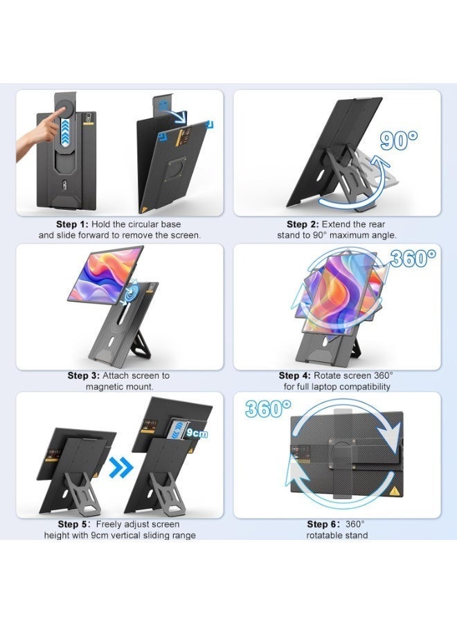 ڤي2كوم شاشة محمولة للموبايل واللابتوب 16.1 بوصة – شاشة IPS بدقة 1200P، قاعدة قابلة للفصل ودوران 360° مع دعم VESA، توصيل وتشغيل عبر HDMI / USB-C / USB-A، متوافقة مع Windows/ Mac/ Android / أجهزة الألعاب - Image 3