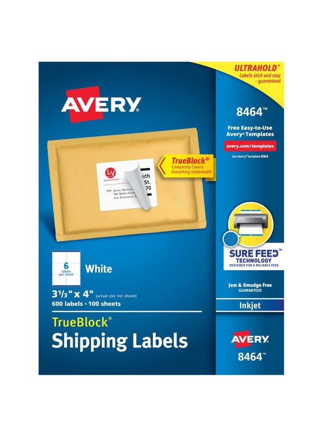 Avery Printable Shipping Labels with Sure Feed, 3-1/3" x 4", White, 600 Blank Mailing Labels (8464) - Image 1