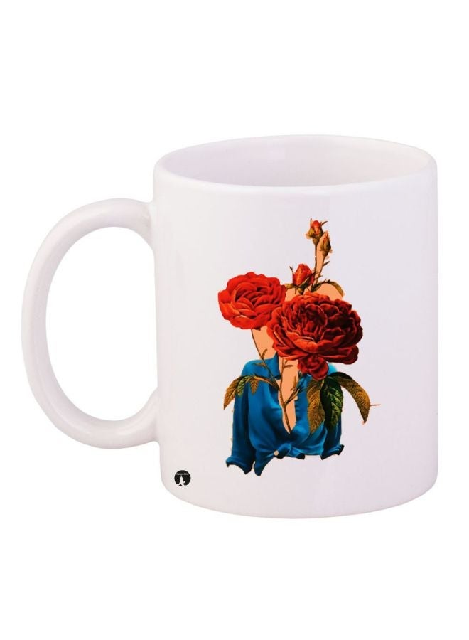 Floral Printed Coffee Mug White/Red/Blue 11ounce