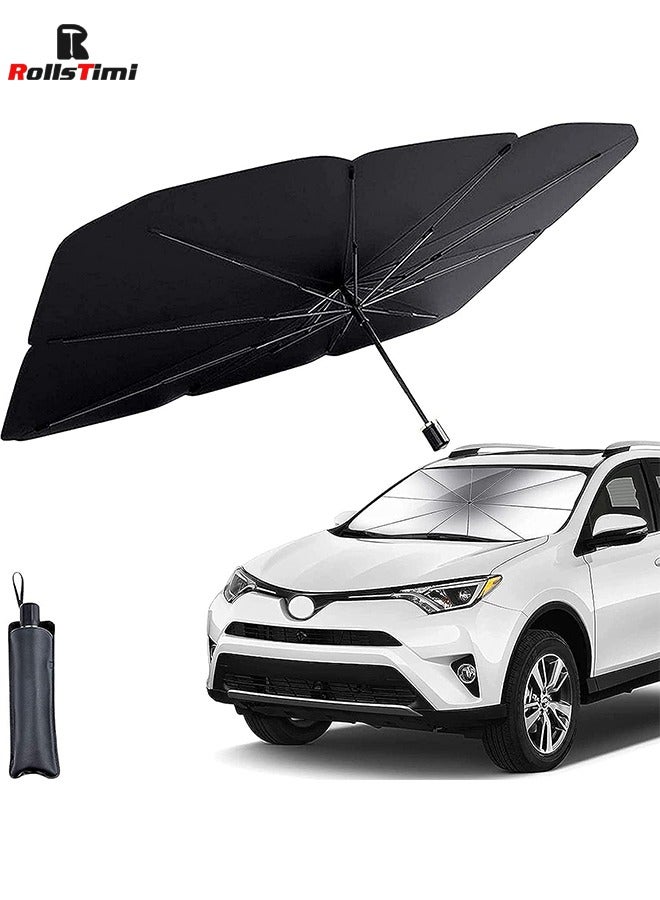 رولستيمي زجاج سيارة الشمس الظل مظلة ، طوي مظلة السيارة ظلة غطاء حماية السيارة من الأشعة فوق البنفسجية الشمس ، سهلة لتخزين واستخدام ، وتبقي السيارة باردة ، تناسب معظم المركبات - Image 1