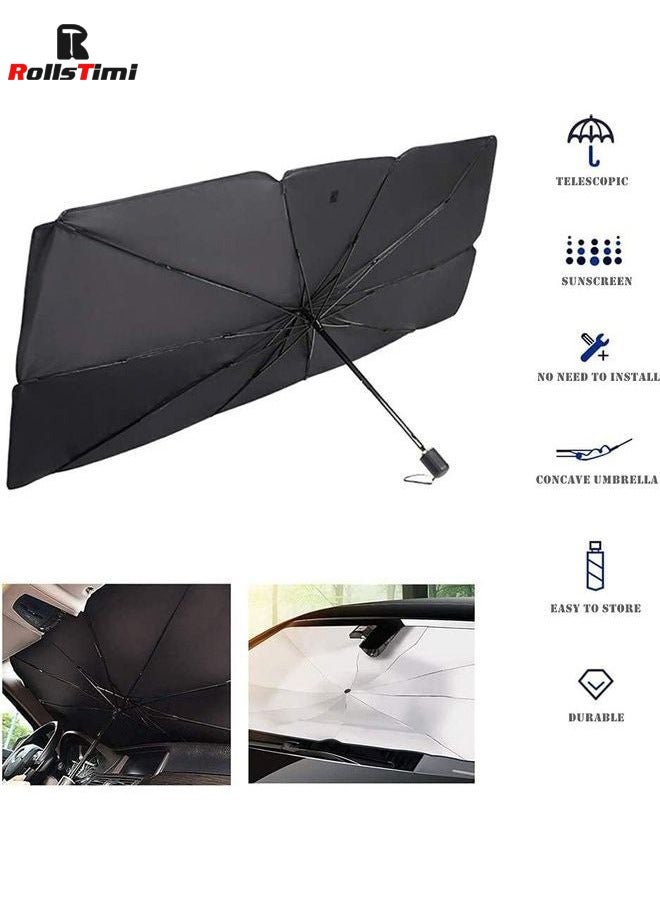 رولستيمي زجاج سيارة الشمس الظل مظلة ، طوي مظلة السيارة ظلة غطاء حماية السيارة من الأشعة فوق البنفسجية الشمس ، سهلة لتخزين واستخدام ، وتبقي السيارة باردة ، تناسب معظم المركبات - Image 2