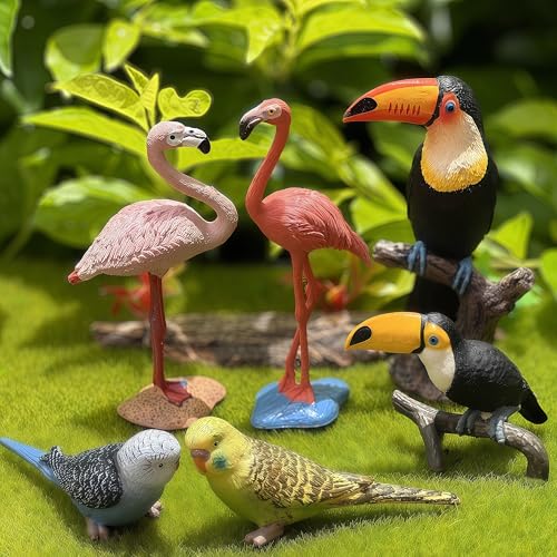 Gemini&Genius Bird Toys for Kids, Jungle Animal Bird Figures Gift Toys, 6Pcs Toucan, Parrot and Flamingo Action Figures. Great for Christmas Stocking Stuffed Toys, Garden Decorations or Cake Toppers - Image 2