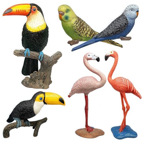 Gemini&Genius Bird Toys for Kids, Jungle Animal Bird Figures Gift Toys, 6Pcs Toucan, Parrot and Flamingo Action Figures. Great for Christmas Stocking Stuffed Toys, Garden Decorations or Cake Toppers - Image 1
