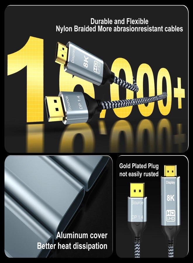 DGHUMEN DisplayPort to HDMI 2.1 Cable 10FT 8K@60Hz 4K@120Hz Uni-Directional DP (Source) to HDMI (Display) Braided Cord Supports HDCP 2.3 HDR10 Display Port for AMD,NVIDIA,and PC - Image 5