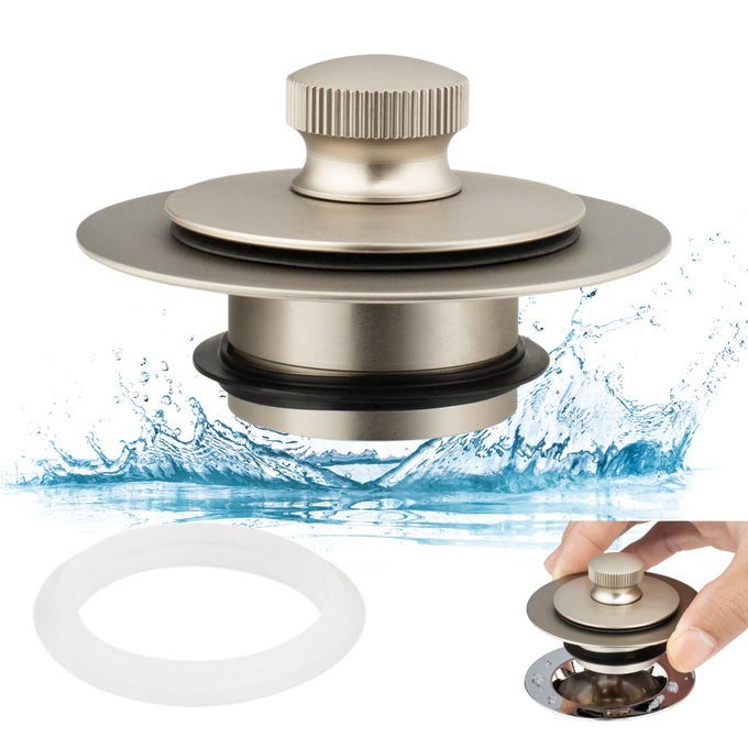 UNIVERSAL LIFT AND TURN BATH DRAIN STOPPER AND COVER BATHTUB DRAIN STOPPER REPLACES LIFT AND TURN TIPTOE AND TRIP LEVER DRAINS FOR TUB EZ INSTALLATION AND CLEARING BRUSHED NICKEL