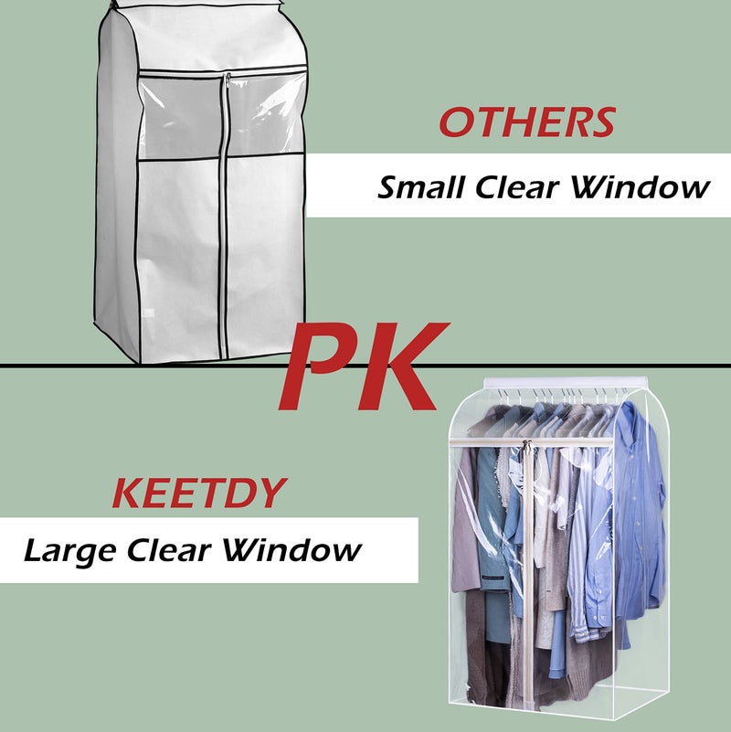 KEETDY 43" Hanging Garment Bags for Closet Storage Large Clear Window Hanging Clothes Storage Garment Rack Cover Coat Protector for Suit, Wardrobe, Bottom Enclosed - Image 3