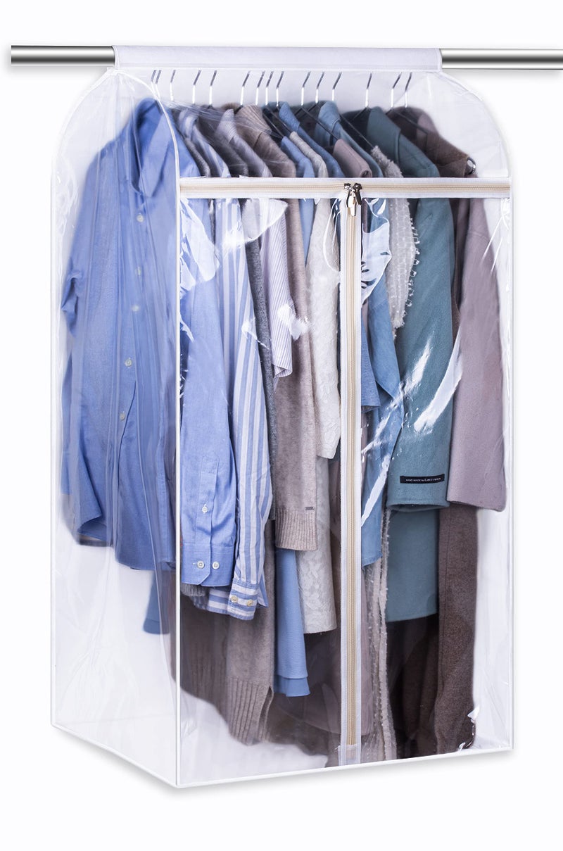 KEETDY 43" Hanging Garment Bags for Closet Storage Large Clear Window Hanging Clothes Storage Garment Rack Cover Coat Protector for Suit, Wardrobe, Bottom Enclosed - Image 1