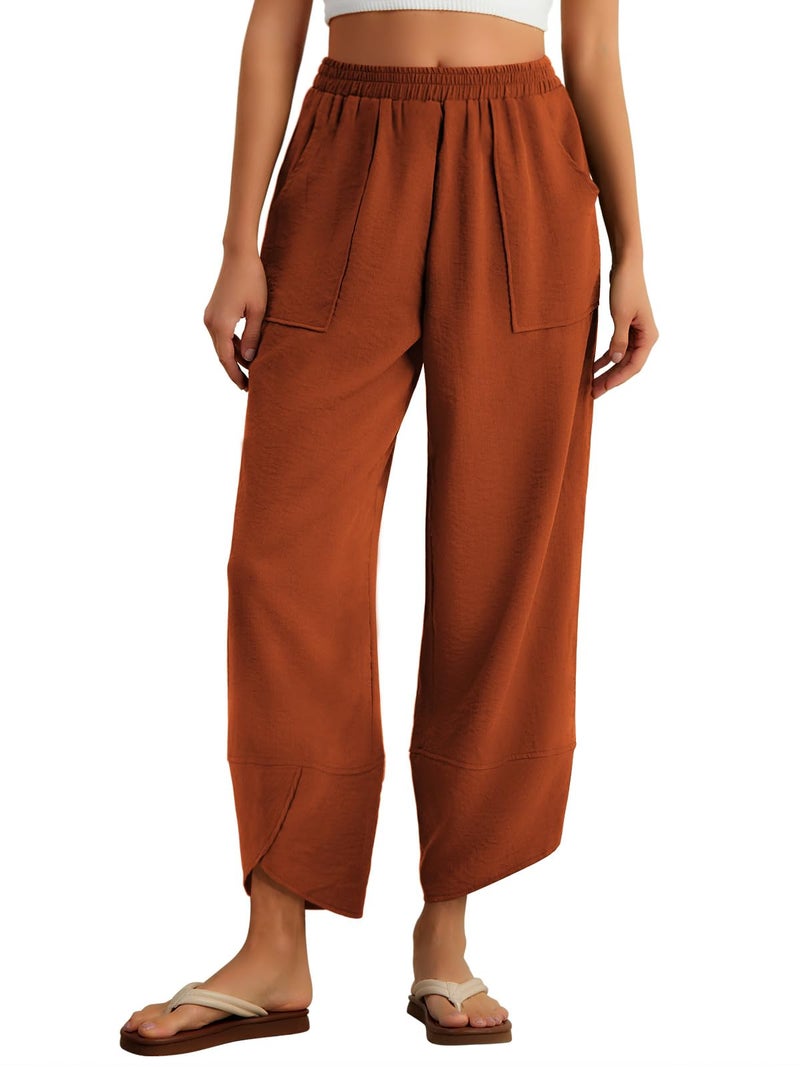 Feiersi Womens Baggy Wide Leg Pants Elastic Waisted Casual Palazzo Harem Pants Summer Beach Trousers(Orange Yellow,Small) - Image 1