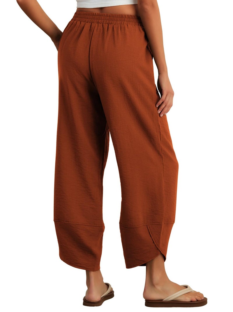 Feiersi Womens Baggy Wide Leg Pants Elastic Waisted Casual Palazzo Harem Pants Summer Beach Trousers(Orange Yellow,Small) - Image 5