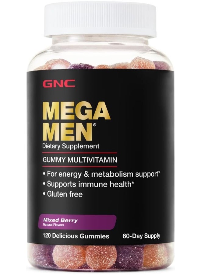 GNC - Mega Men Gummy Multivitamin Supports Energy, Metabolism Berry 120 Gummies - Image 1