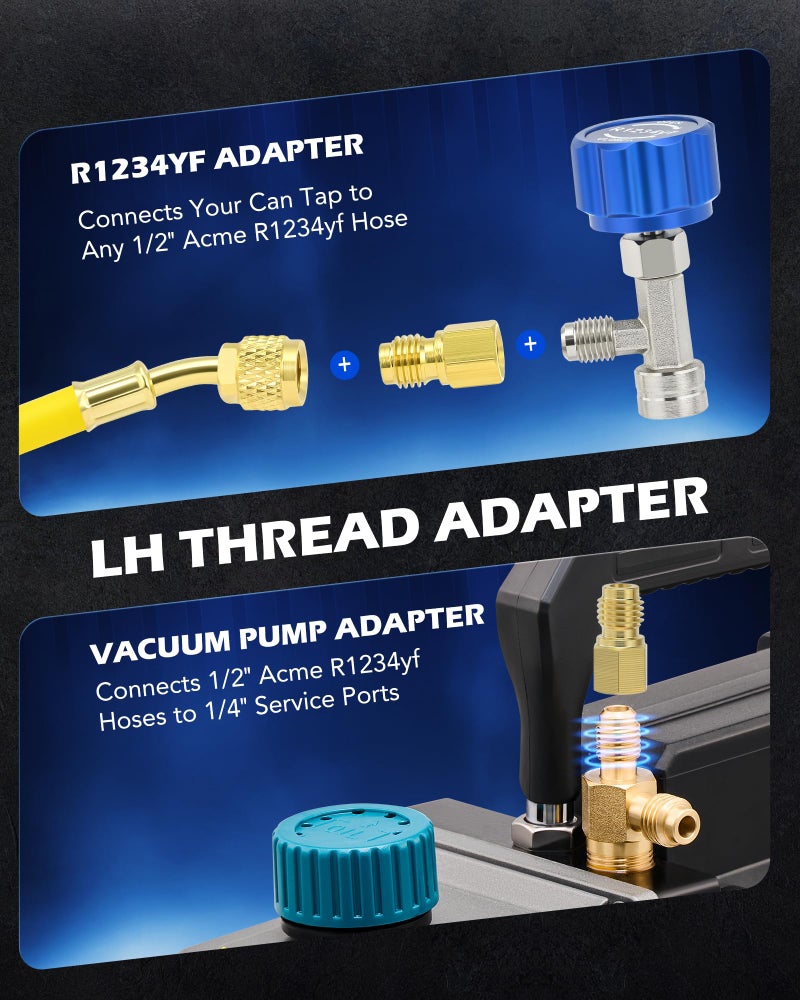 Orion Motor Tech R1234yf Self Sealing Can Tap, for Self Sealing R1234yf Refrigerant Recharge, Self Sealing R1234yf Refrigerant Dispenser with 1/4" to LH Threading 1/2" Adapters for Refilling AC System - Image 4