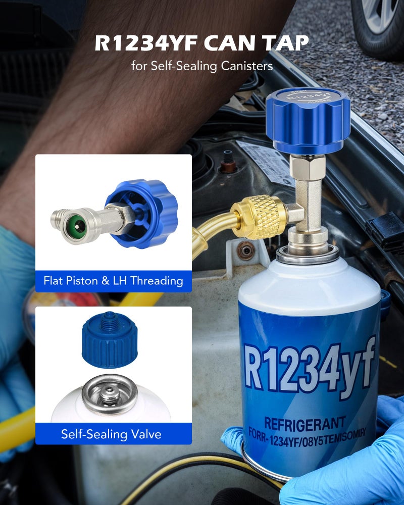 Orion Motor Tech R1234yf Self Sealing Can Tap, for Self Sealing R1234yf Refrigerant Recharge, Self Sealing R1234yf Refrigerant Dispenser with 1/4" to LH Threading 1/2" Adapters for Refilling AC System - Image 2