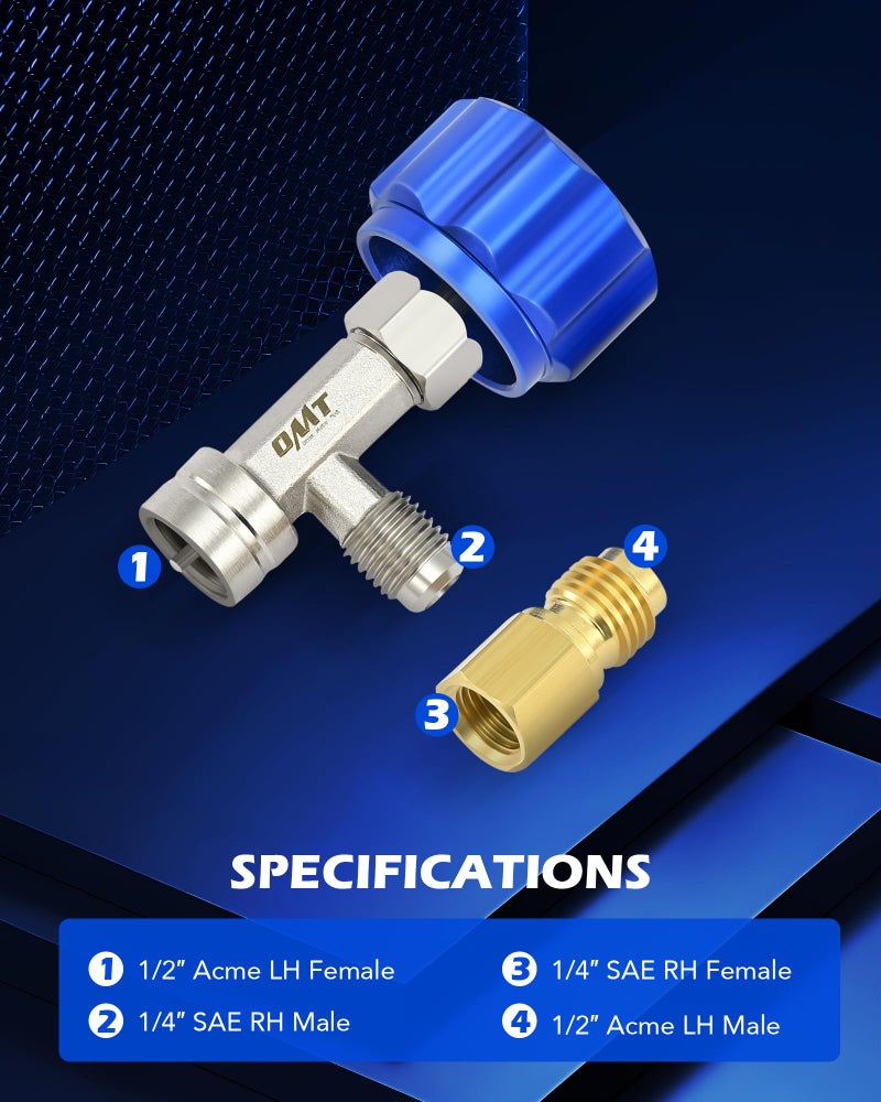 Orion Motor Tech R1234yf Self Sealing Can Tap, for Self Sealing R1234yf Refrigerant Recharge, Self Sealing R1234yf Refrigerant Dispenser with 1/4" to LH Threading 1/2" Adapters for Refilling AC System - Image 3