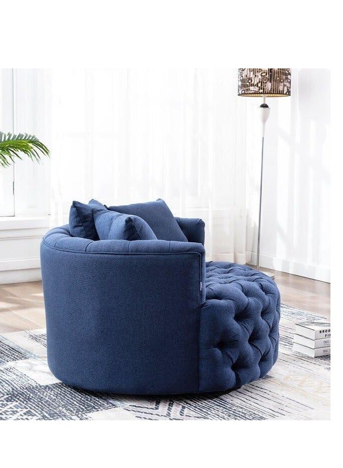 وودن تويست أريكة مستديرة بتصميم عصري على شكل زر برميل لغرفة المعيشة مع 3 وسائد (أزرق) - Image 2