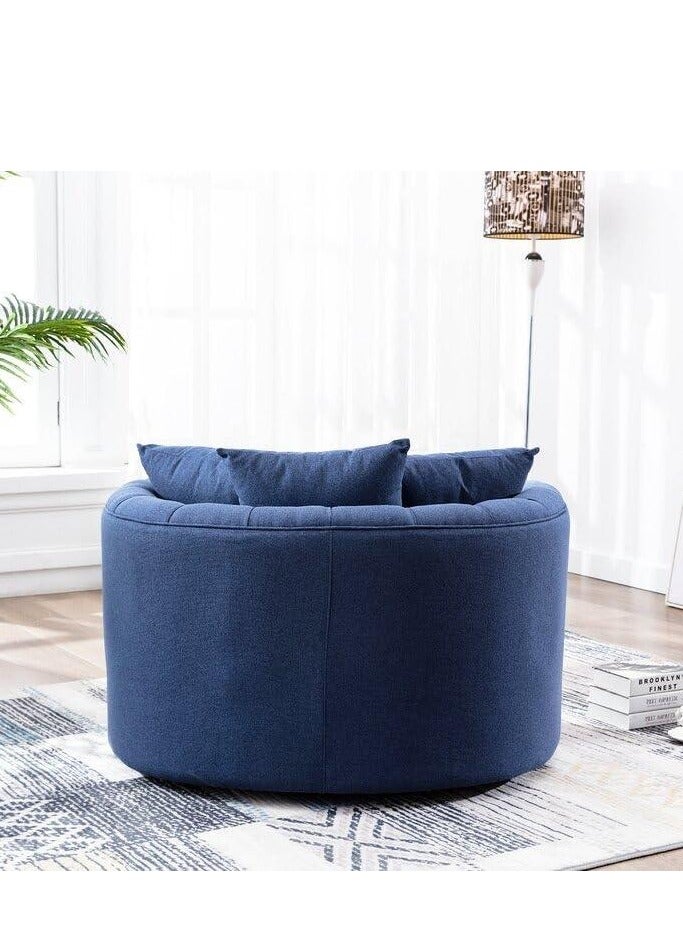 وودن تويست أريكة مستديرة بتصميم عصري على شكل زر برميل لغرفة المعيشة مع 3 وسائد (أزرق) - Image 3