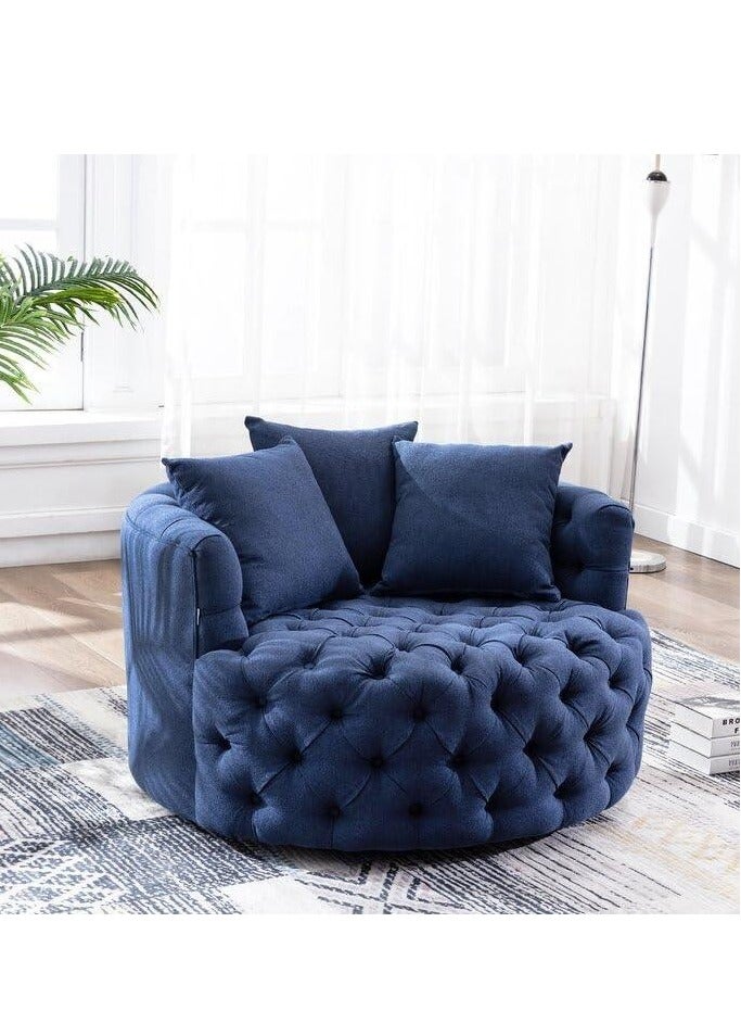 وودن تويست أريكة مستديرة بتصميم عصري على شكل زر برميل لغرفة المعيشة مع 3 وسائد (أزرق) - Image 4
