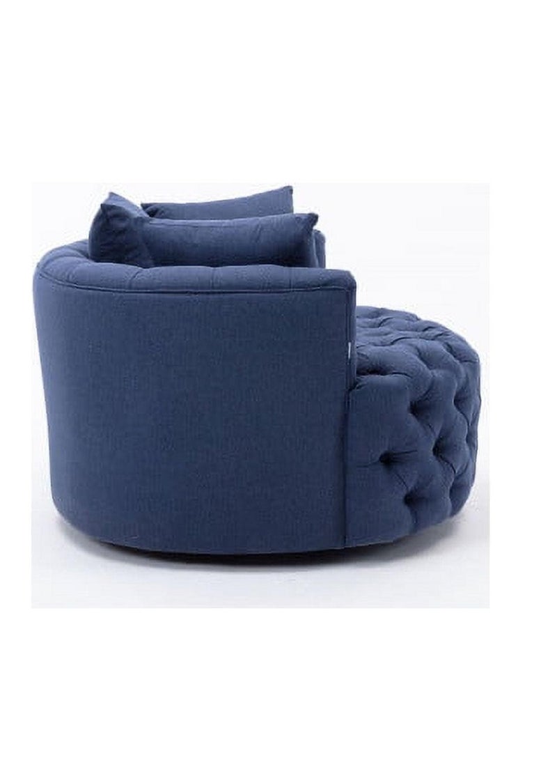 وودن تويست أريكة مستديرة بتصميم عصري على شكل زر برميل لغرفة المعيشة مع 3 وسائد (أزرق) - Image 5