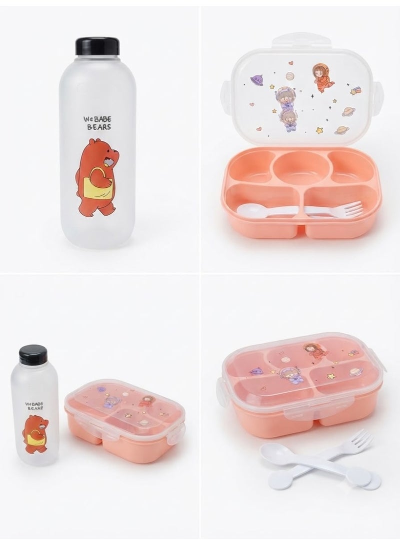themed lunch box and 1-liter bottle set; the lunch box features 5compartments and comes with a fork and spoon. - Image 2