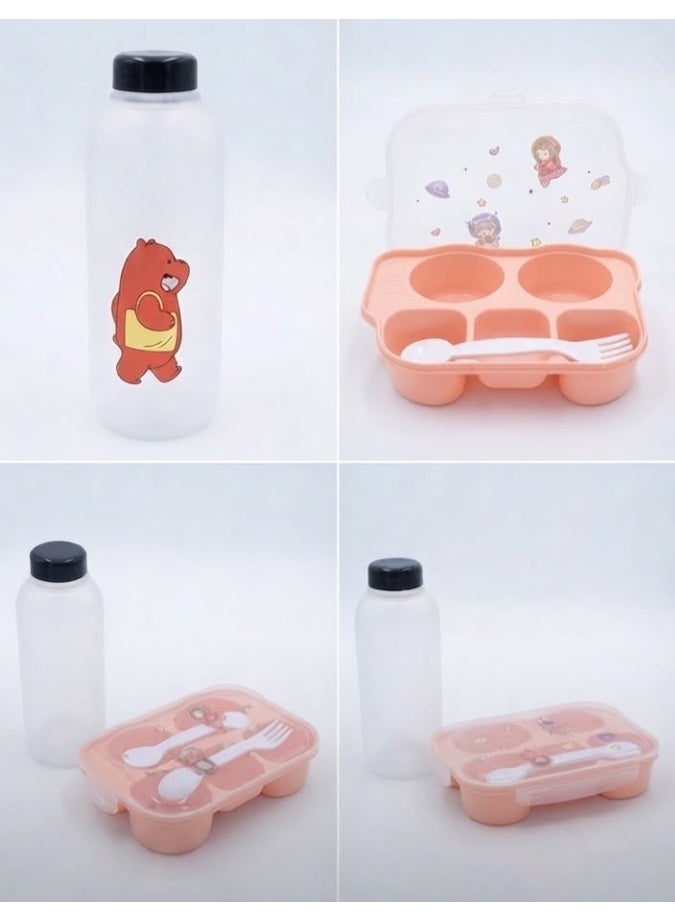 themed lunch box and 1-liter bottle set; the lunch box features 5compartments and comes with a fork and spoon. - Image 1