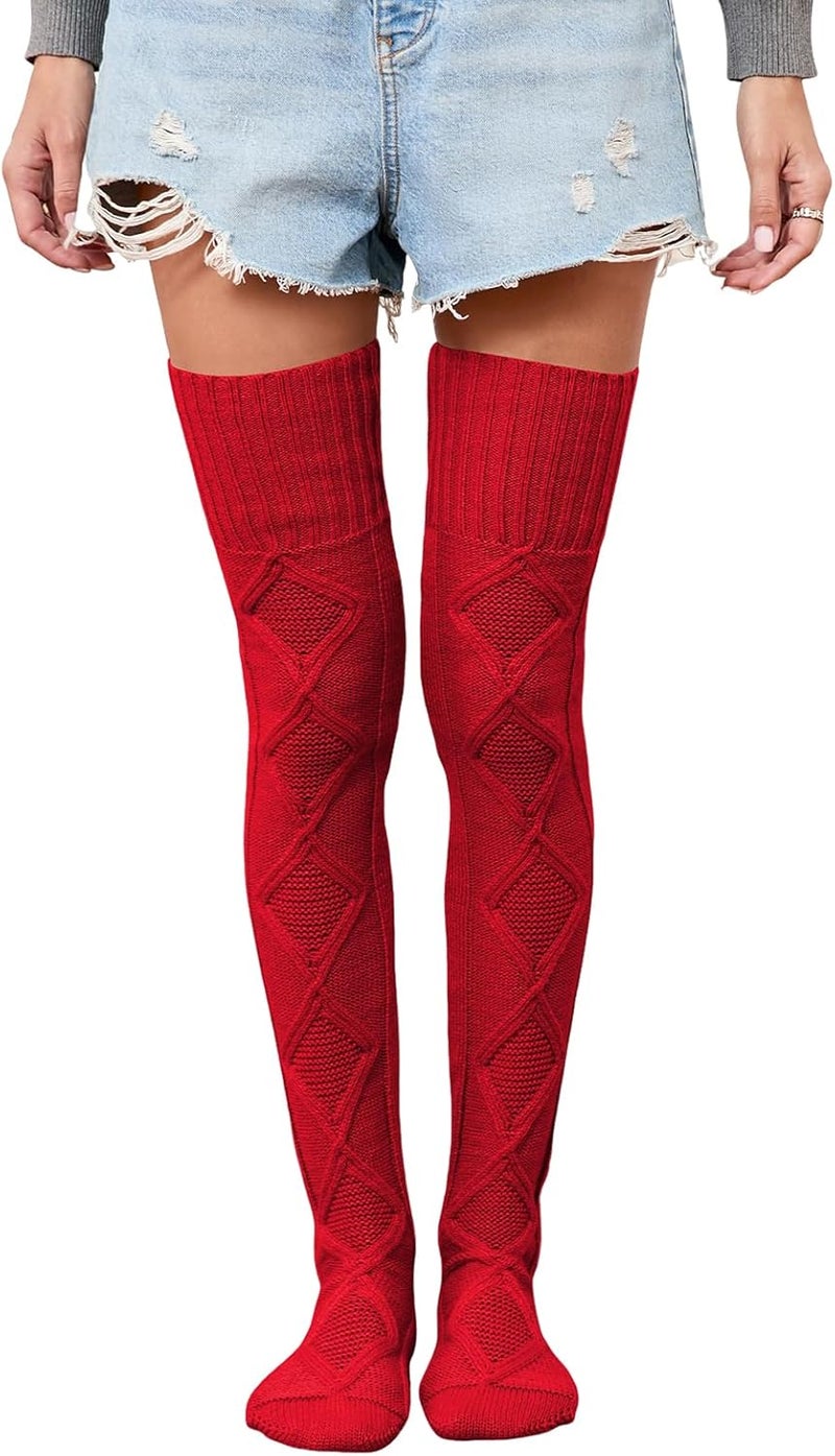 SherryDC Women's Cable Knit Thigh High Socks Winter Boot Stockings Extra Long Over Knee High Leg Warmers - Image 1