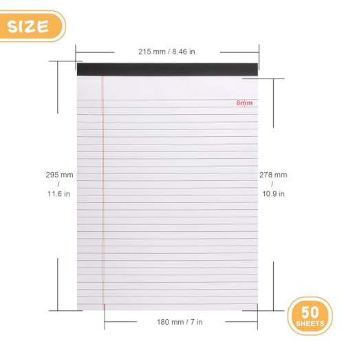 ZZTX Legal Pads 8.5 x 11 Inch White Writing Notepad, Lined Writing Pads for Work Office School, 50 Sheets Per Pad, A4, 1 Pack - Image 2