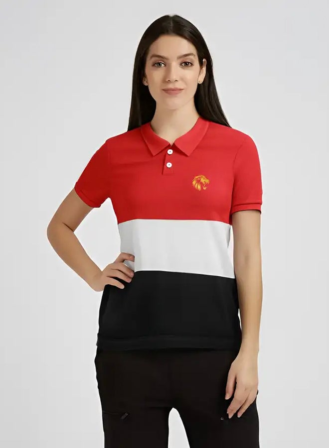 FanCode Women Colourblocked Half Sleeves Polo Collar Cotton T-Shirt  - Image 1