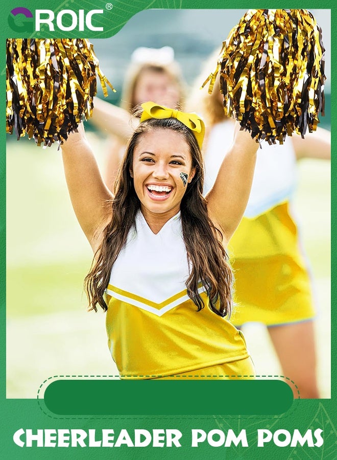 GROIC مجموعة من 12 كرة تشجيعية مع مقبض هراوة ورق معدني من رقائق معدنية، كرات تشجيعية مرحة للأطفال والبالغين، هدايا مشجعات، روح الفريق، ألعاب الرقص، الحفلات، باللونين الأسود والذهبي - Image 4