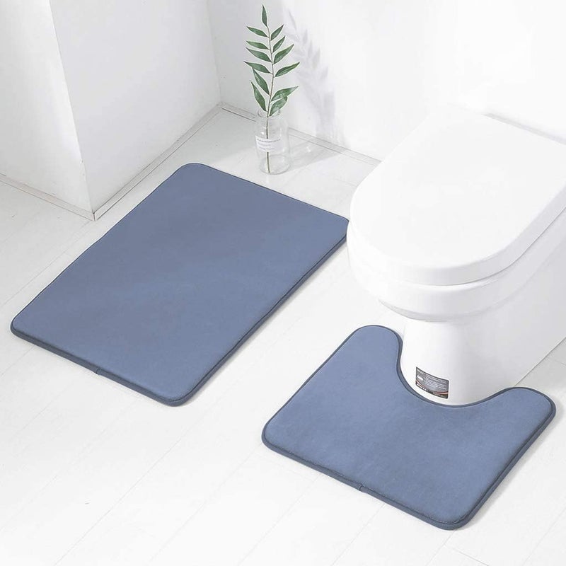 klarako Memory Foam Bath Mat, 2 Pieces Bath Set Baby Kids Safety Memory Coral Velvet Fabric Carpet Mat for Bathroom Bedroom Living Room - Image 1