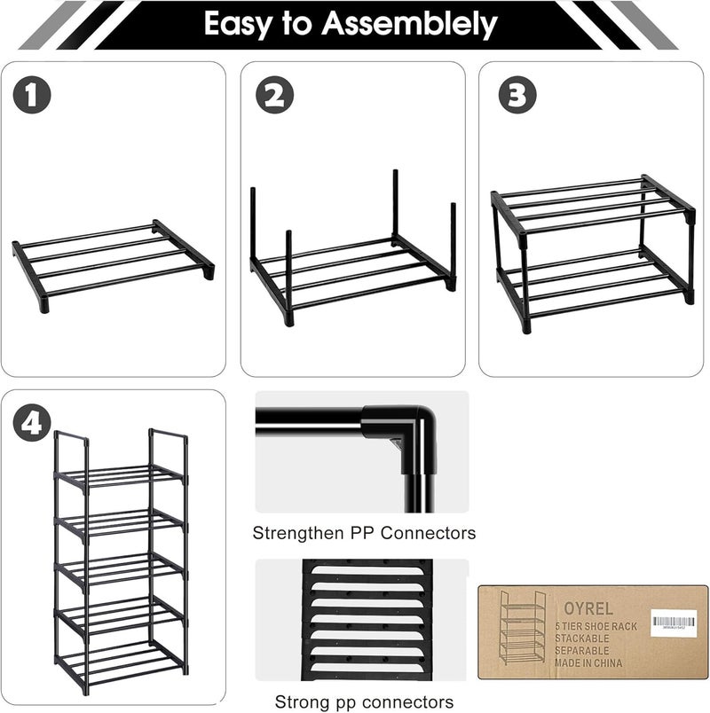 OYREL Shoe Rack, Sturdy Metal Shoes Rack Organizer,Narrow Shoes Stand Shelf 5 Tier Shoe Racks for Closets Small Space - Image 5